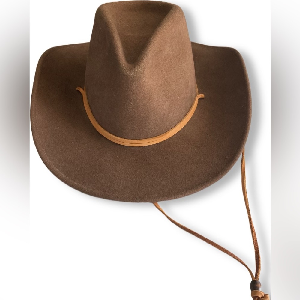 Redhead felt western hat with leather bolero chin strap wool waterproof foldable